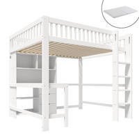 HOCHBETT 140/200 cm Weiß mit Schreibtisch und 3 Schubladen mit Matratze - Weiß, Holzwerkstoff (140/200cm) - OKWISH