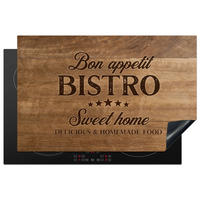 HERABDECKPLATTE - Zitat - Bistro - Guten Appetit - Süßes Zuhause - Holzmaserung - 83x52 - Braun, Kunststoff (83/52/0.2cm) - MuchoWow