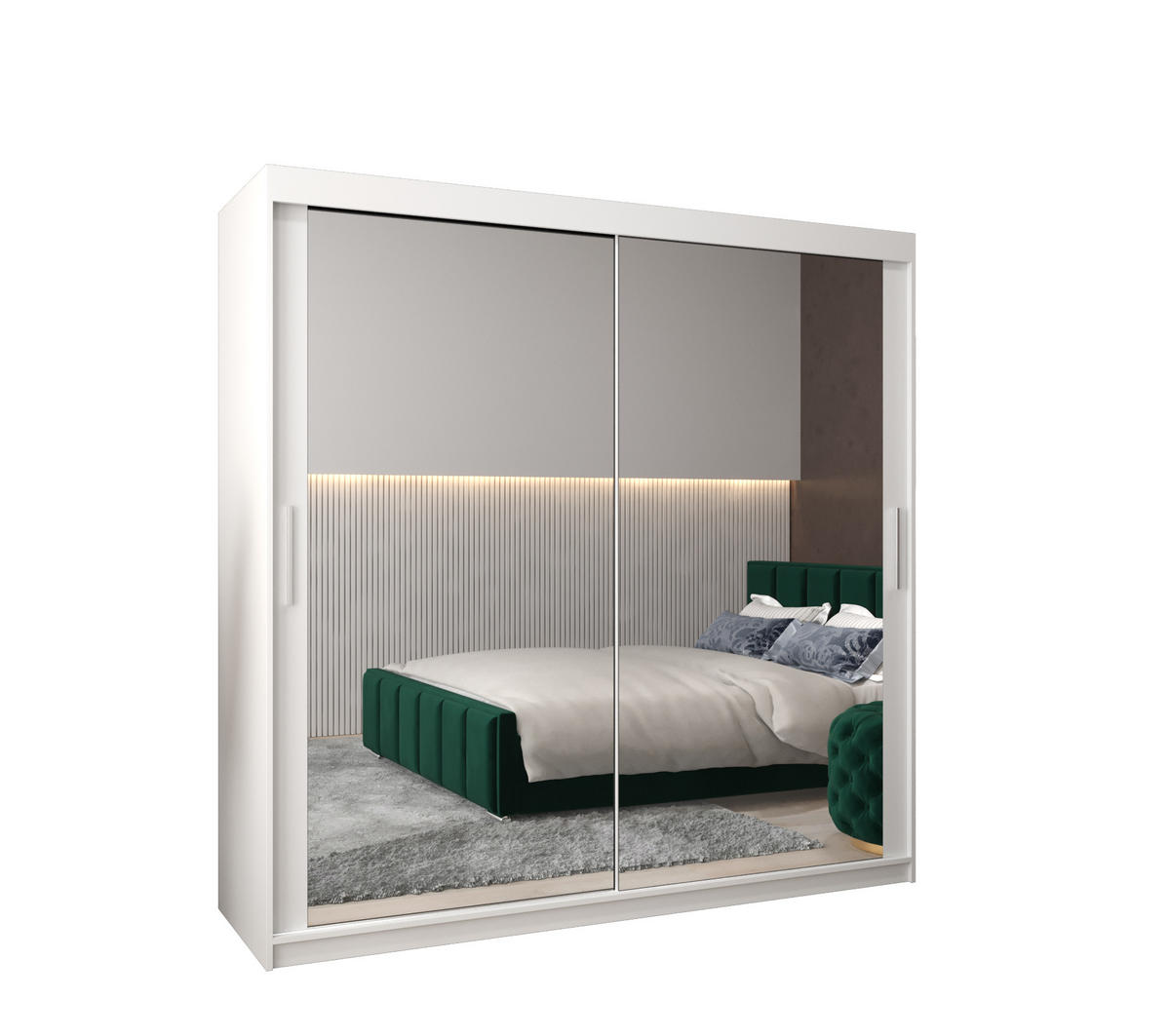SCHWEBETÜRENSCHRANK 200/200/62 2-türig - Silberfarben/Weiß, Holz/Kunststoff (200/200/62cm) - MÖBEL KRYSPOL