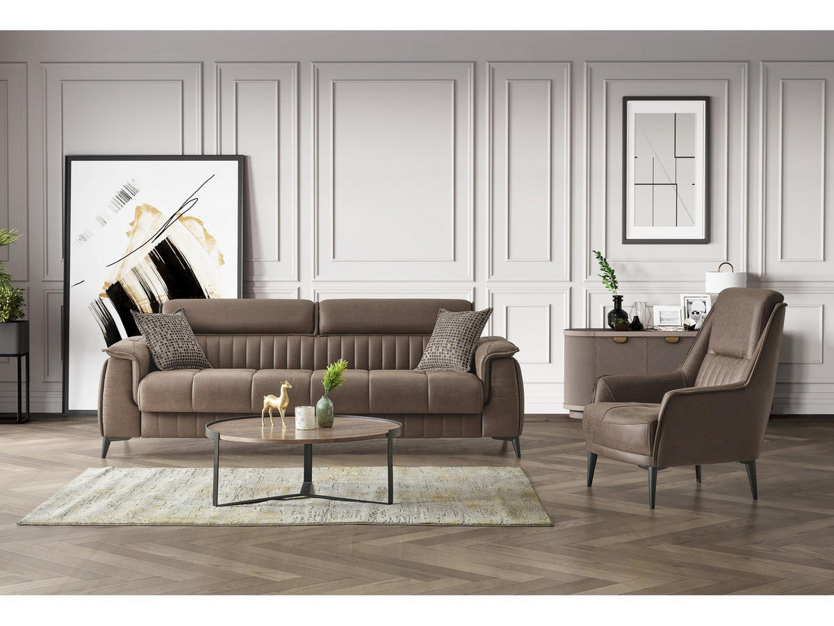 SITZGARNITUR Regina, Braun Stellvariante 3+3+1 - Braun, Holzwerkstoff/Kunststoff (243/85/95cm)