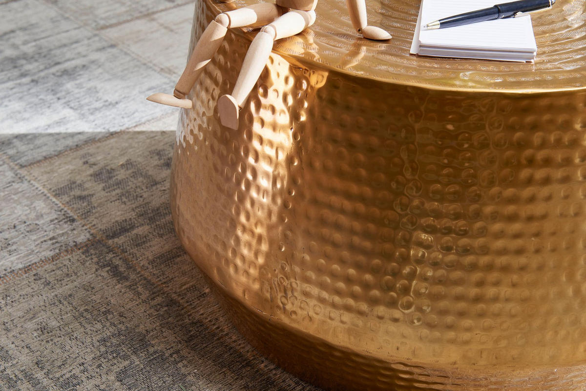 COUCHTISCH orientalisch Aluminium Hammerschlagstruktur mit praktischer Ablage, Gold 60x60x36 cm - Goldfarben, Metall (60/60/36cm) - KADIMA DESIGN