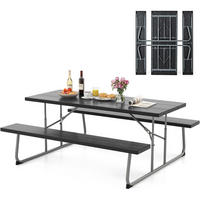 BIERTISCHGARNITUR Schwarz(3-teilig) - Schwarz, Holzwerkstoff (163/183/74cm) - COSTWAY