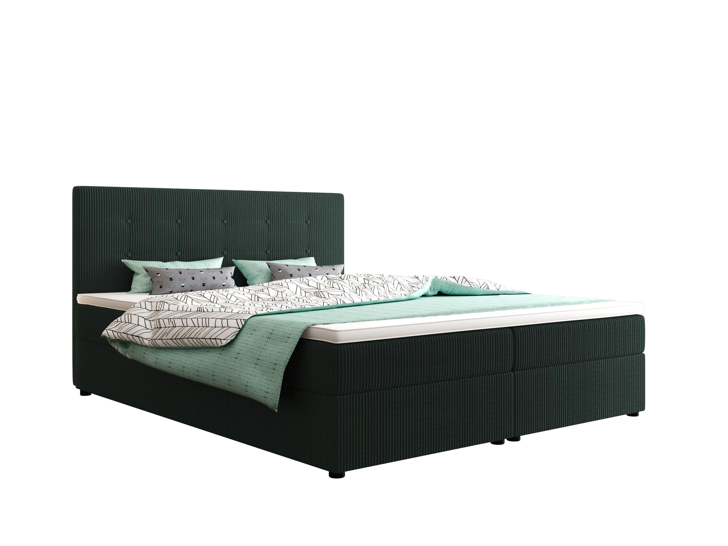 BOXBETT FADO 22 mit Matratze H3, Bonell und Topper 180x200 Zoom 10 - Grün, Holz/Textil (180/200cm) - Bedante