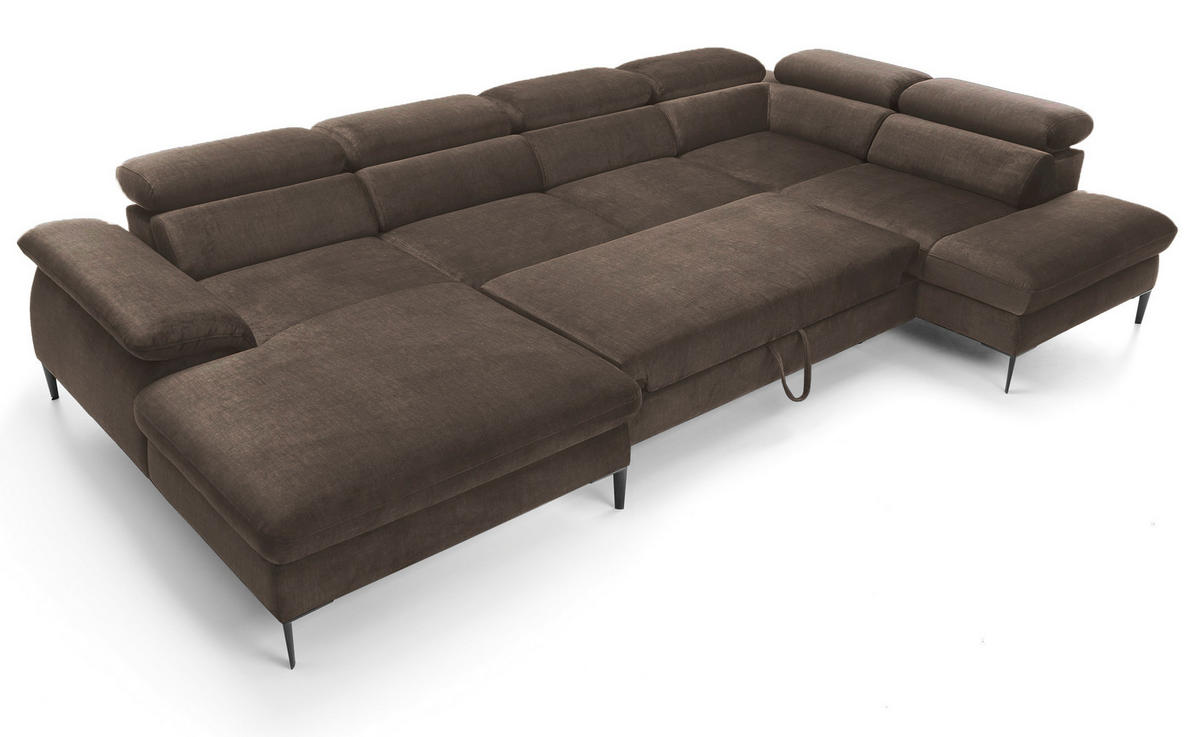 ECKSOFA U-Form 350 cm Amaro M mit Schlaffunktion, Links, Braun - Braun, Holz (214/353cm) - Emporius