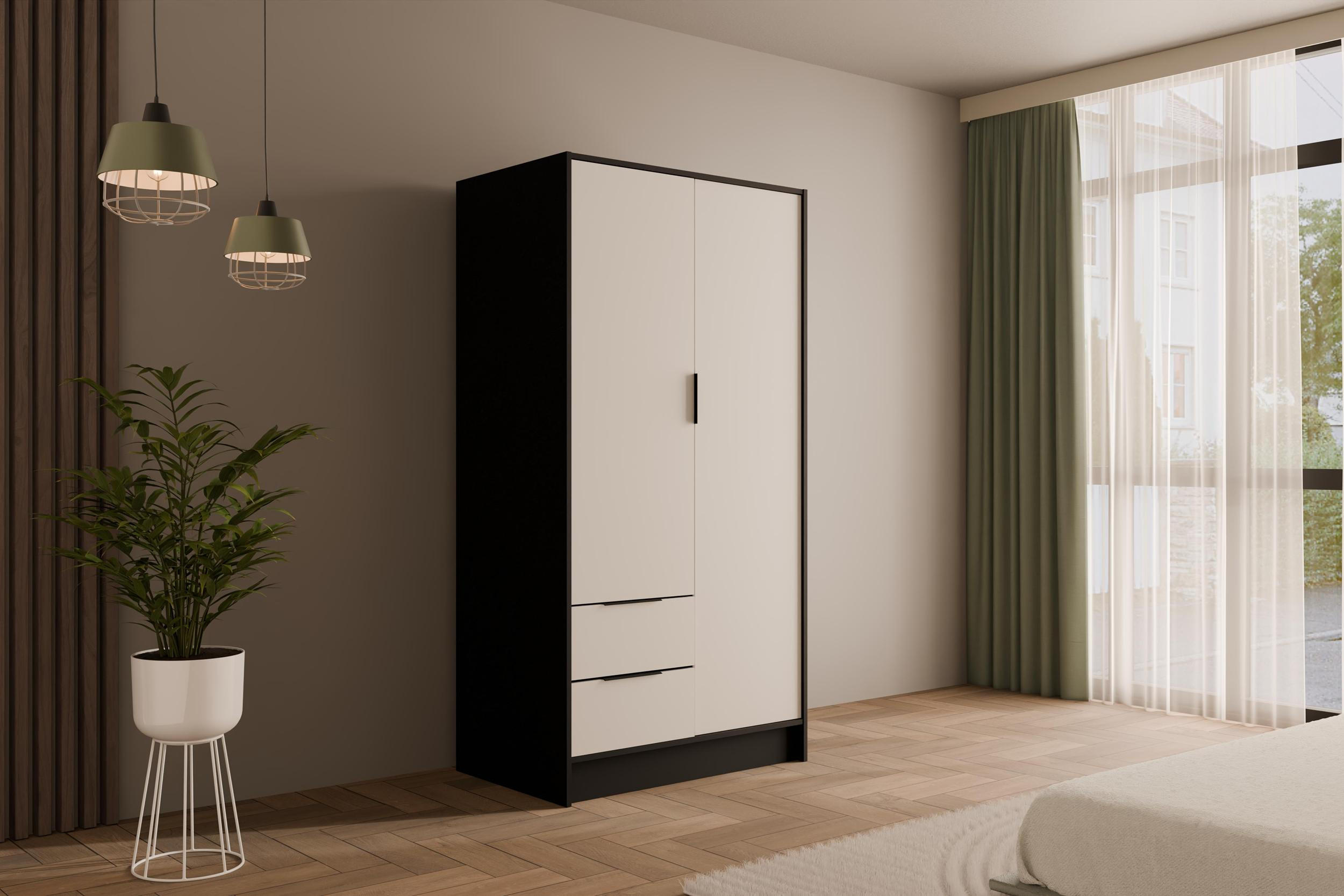 KLEIDERSCHRANK mit Flügeltüren KOLIN 100x200cm Schwarz / Weiß - Schwarz/Weiß, Holzwerkstoff (102/200/51cm) - ALTDECOR