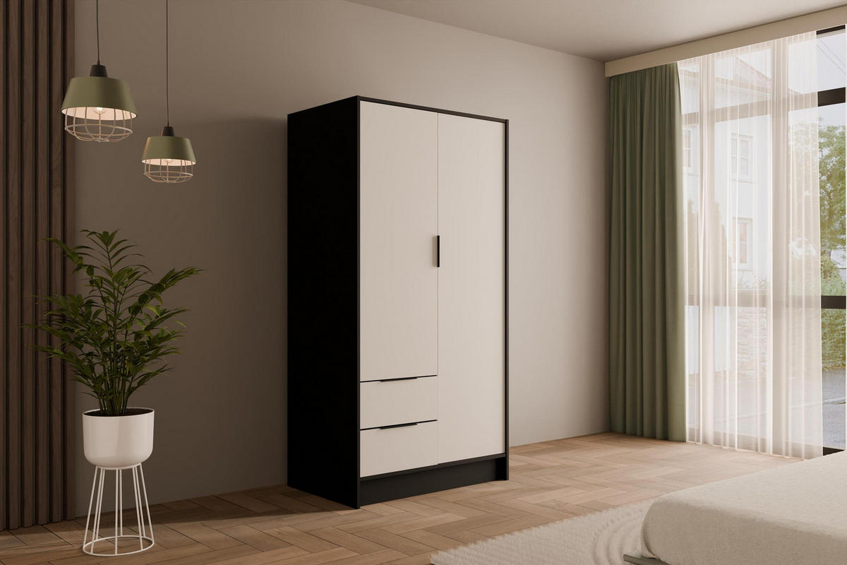 KLEIDERSCHRANK mit Flügeltüren KOLIN 100x200cm Schwarz / Weiß - Schwarz/Weiß, Holzwerkstoff (102/200/51cm) - ALTDECOR
