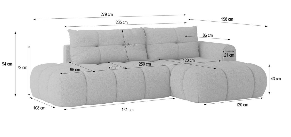 ROHOVÁ SEDAČKA FLUMA krémová - černá/krémová, dřevo/textil (274/158cm) - MASSENO