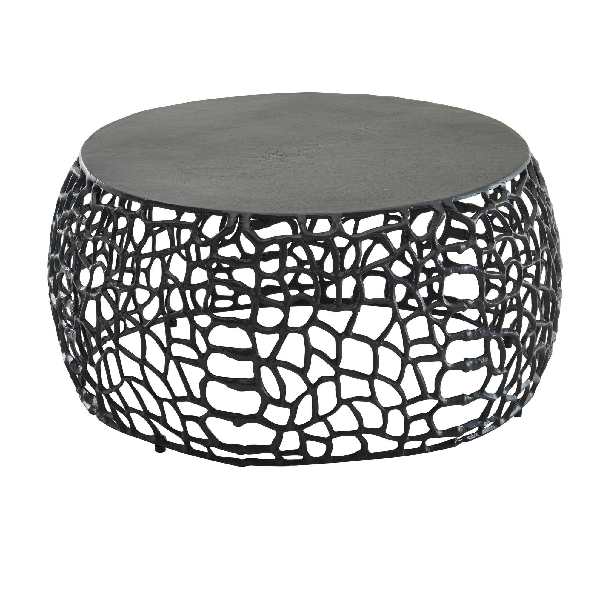 COUCHTISCH Aluminium Rund mit Ast-Struktur, Schwarz 66x66x30 cm - Schwarz, Metall (66/66/30cm) - KADIMA DESIGN