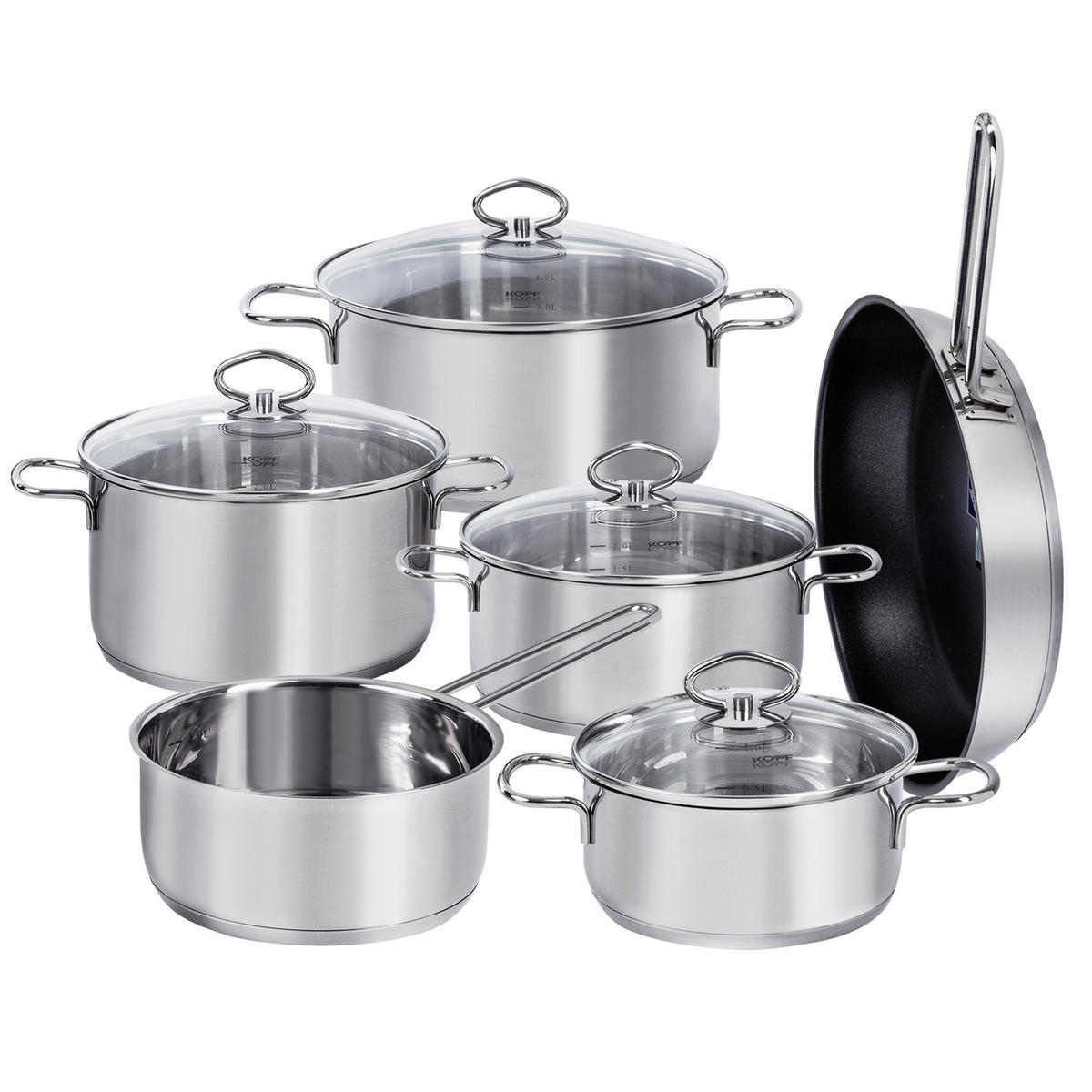 TOPFSET Merkur aus Edelstahl, Induktion, Literskala, Schüttrand - Edelstahlfarben, Metall - KOPF