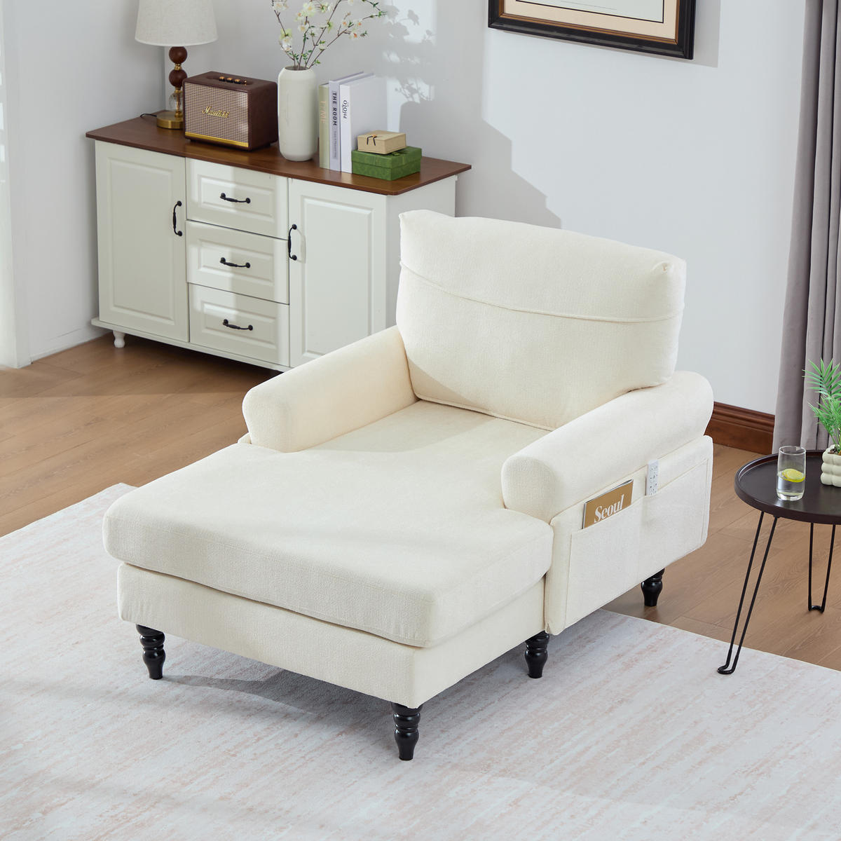 RELAXSESSEL Chenille mit Stauraum polstersessel für Wohnzimmer Schlafzimmer Beige - Beige, Textil (97/86/125cm) - PARAFTA HOME