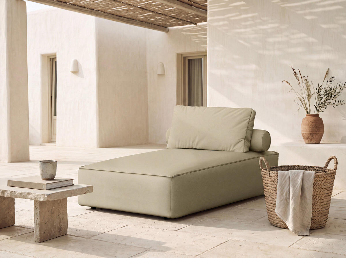 GARTENLIEGE Lorento Outdoor Polster-Relaxliege, Taupe Beige Kunstleder 92/73/195 cm - Taupe, Textil (92/73/195cm) - WFL GROUP