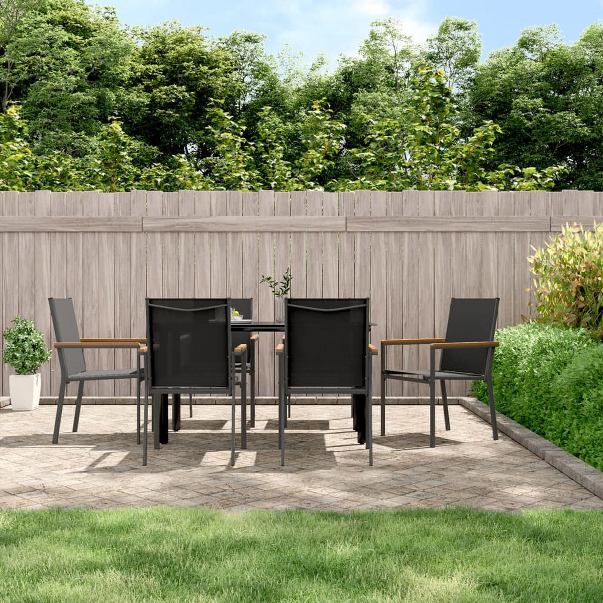 GARTENSTÜHLE 6er Set Schwarz 55/61.5/90 Cm Textilene Und Stahl - Schwarz, Metall (55/90/61.5cm) - vidaXL