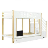 ETAGENBETT 90x200 platzsparendes Kinderbett mit Treppenschrank und 3 Schubladen auf Rollen, kleine Kritzeltafel, weiß-natur - Weiß, Metall (90/200cm)