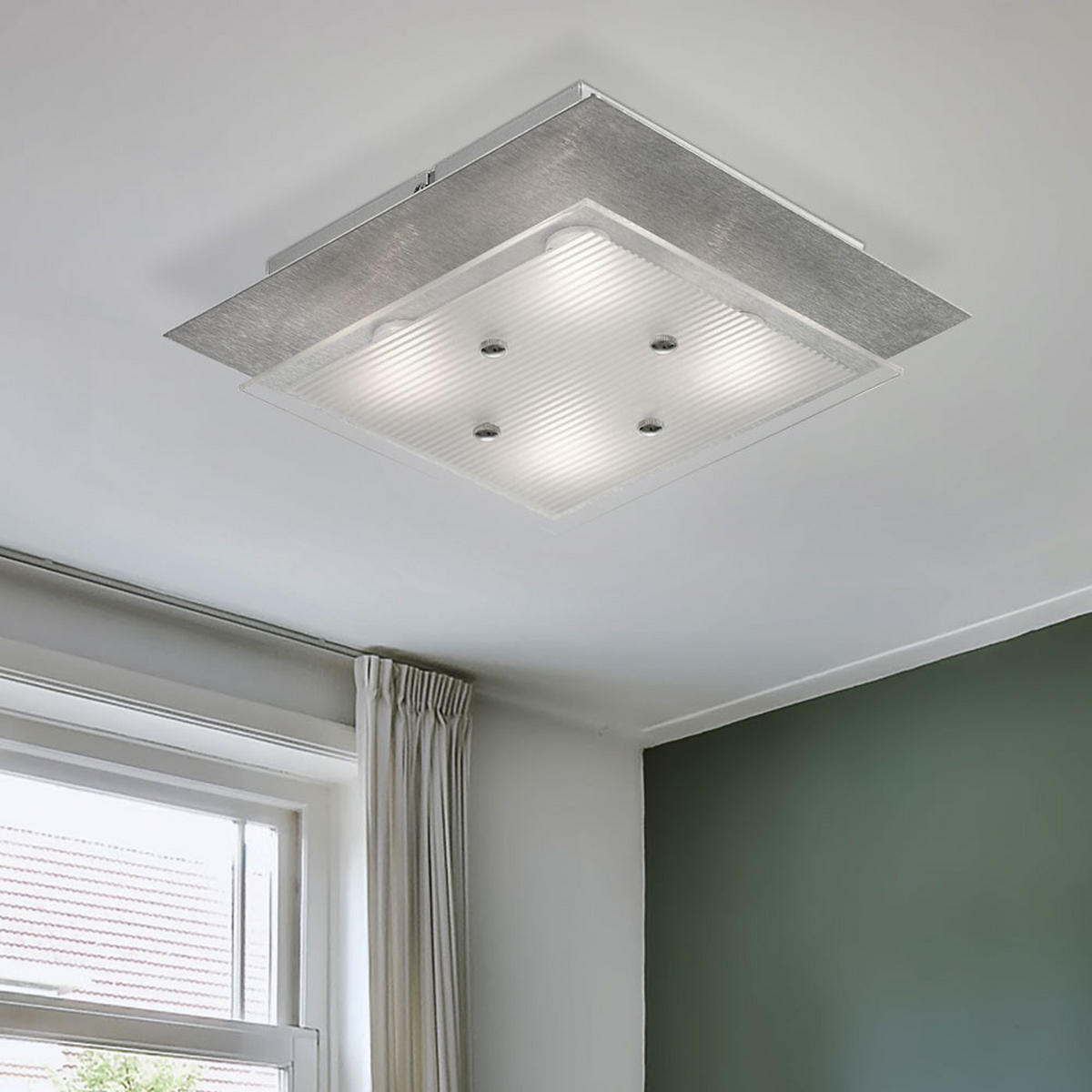 LED DECKENLEUCHTE Aluminium Silber gebürstet - Silberfarben, Glas (27/27/8cm) - Esto