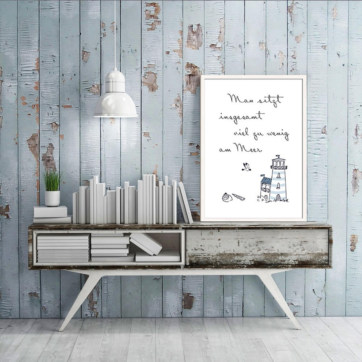 BILD mit Rahmen 51x71 cm Spruch: Meer Reisen - Blau, Holz (51/71cm) - artissimo