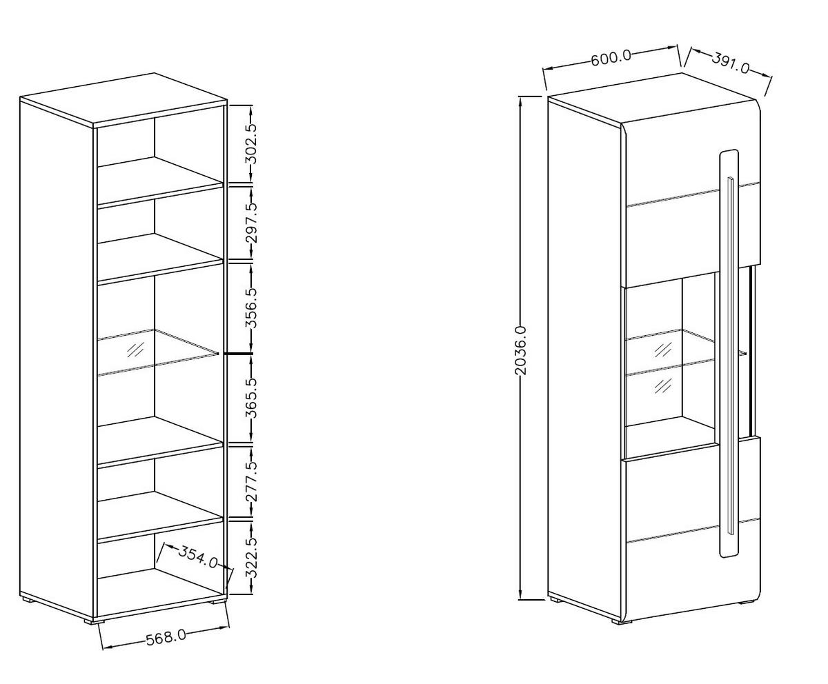 VITRINE Toro Eiche Grandson 60 / 39 / 204cm - Eichefarben/Braun, Holz/Holzwerkstoff (60/204/39cm) - Feldmann-Wohnen
