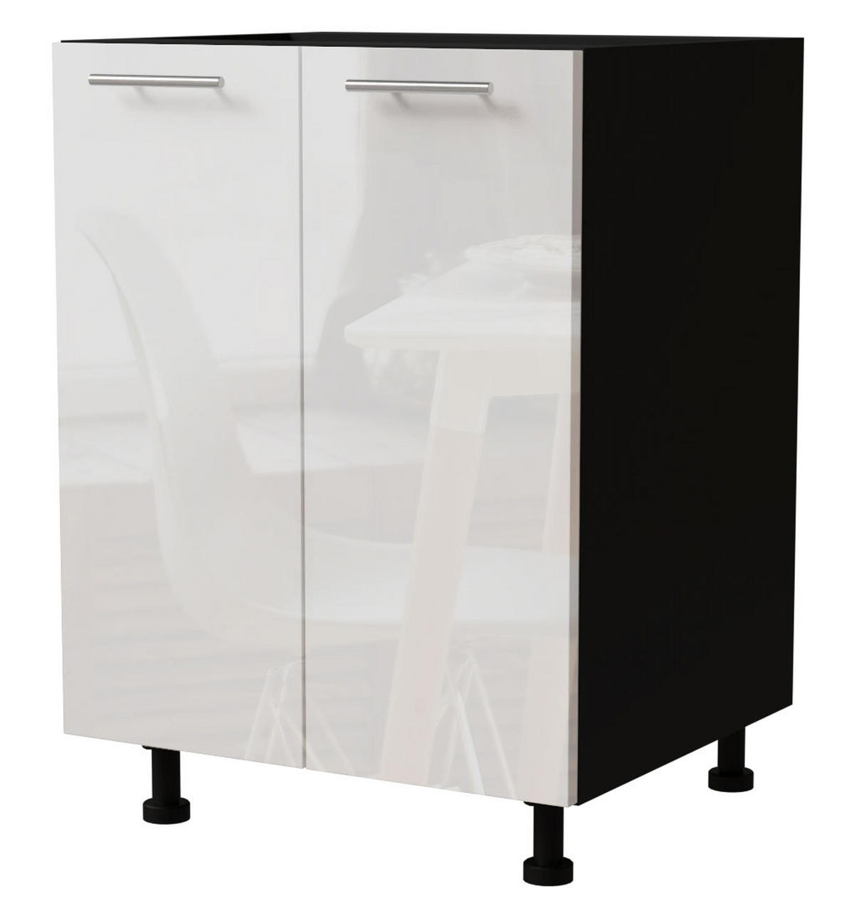 KÜCHENUNTERSCHRANK Essen D11/60 Weiß Hochglanz / Schwarz Matt 60 / 50 / 82cm - Weiß Hochglanz/Schwarz, Holz/Holzwerkstoff (60/82/50cm) - Feldmann-Wohnen