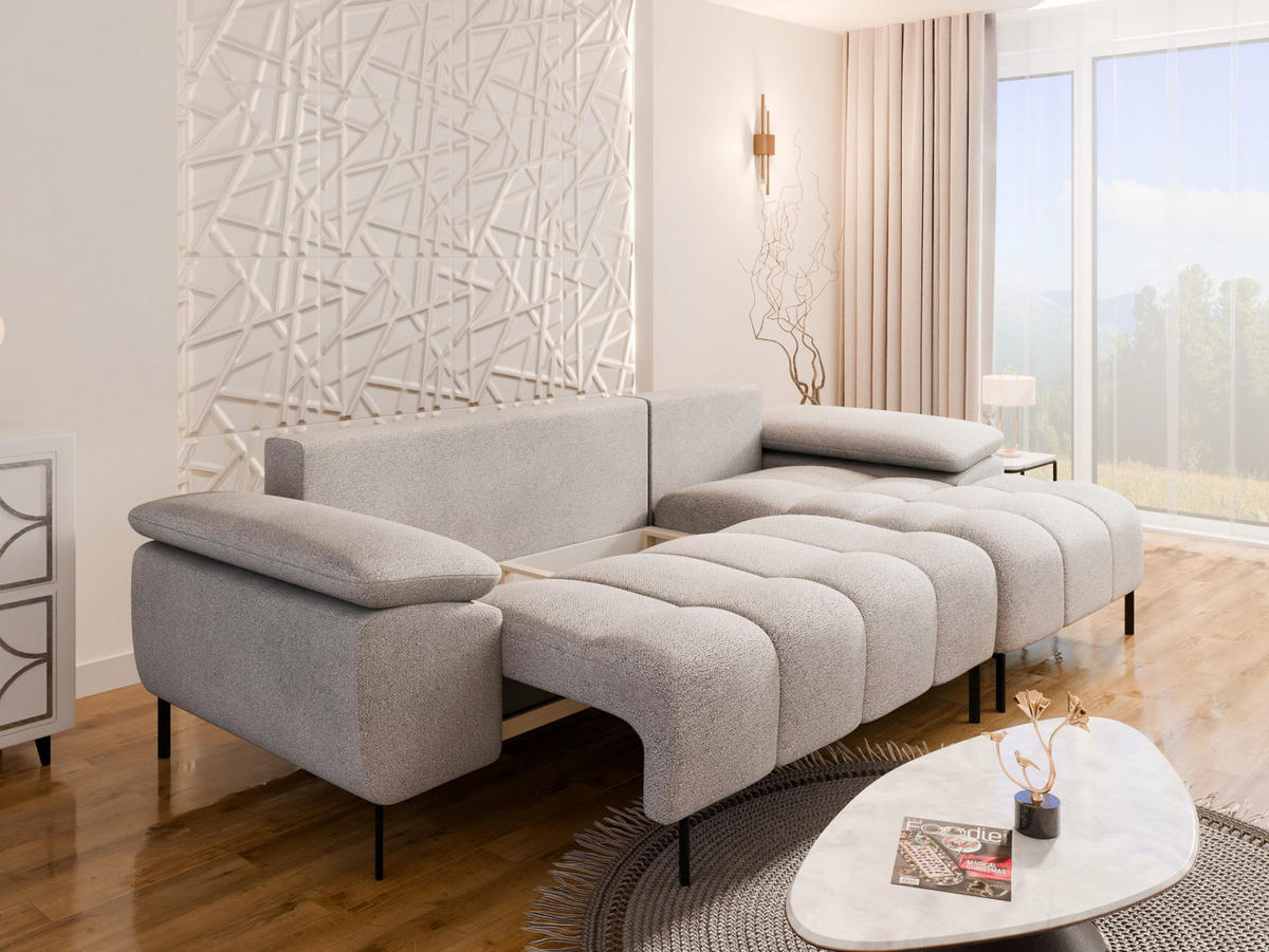 ECKSCHLAFSOFA 4-Sitzer DOLUS – Modernes Ecksofa mit Schlaffunktion Rechts montierbar, Beige - Beige, Holz (141/277cm) - Panda Möbel