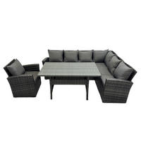 LOUNGEGARNITUR mit Esstisch Sofa Polyrattan Dunkelgrau 7-Sitzer - Dunkelgrau/Grau, Glas/Kunststoff - Fimous