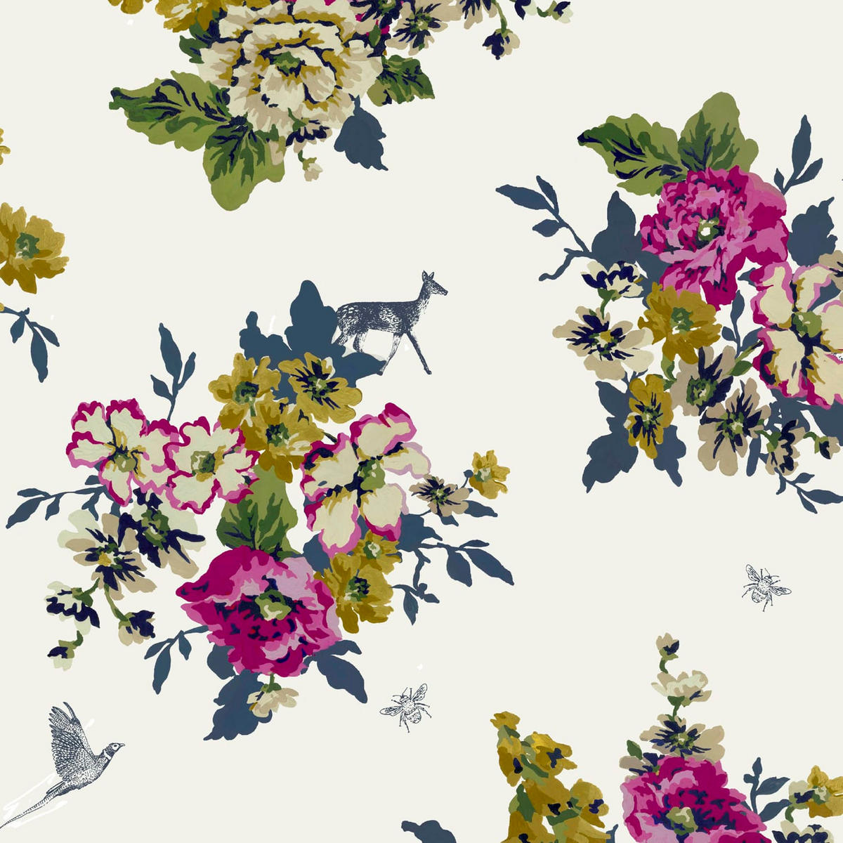 VLIESTAPETE - Sommergarten Reh & Blüte - Multicolor, Papier/Kunststoff (52/1000cm) - Joules