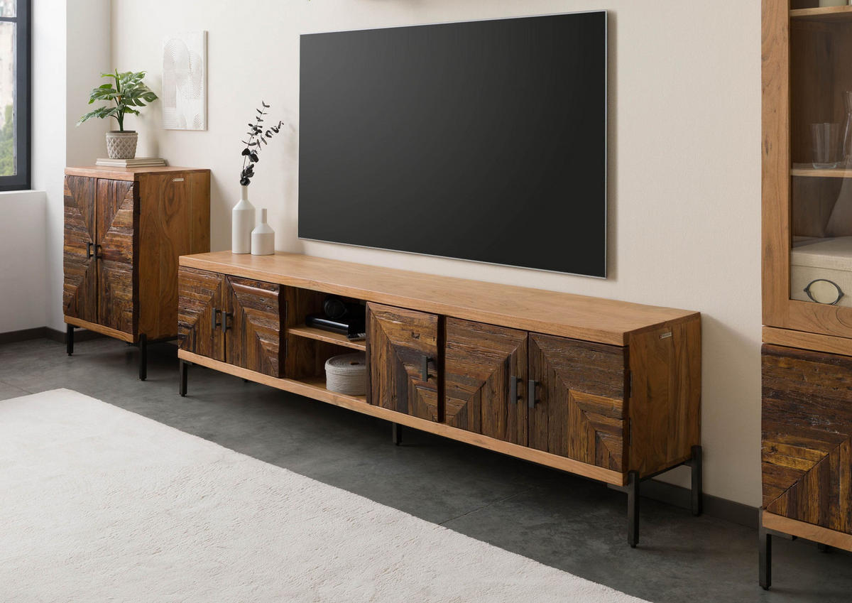 TV-BOARD Altholz 240x40x63 natur lackiert LYON #121 - Naturfarben, Holz (240/63/40cm) - Massivmoebel24
