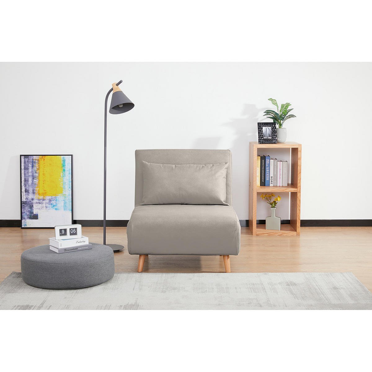 SCHLAFSESSEL - Textil / Teilmassivholz - Buchefarben/Hellgrau, Holz/Buchenholz (77/81/90cm) - home24