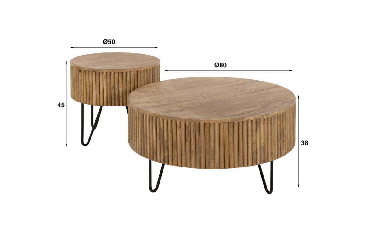 COUCHTISCH-SET LORENA Braun Mango - Schwarz/Braun, Holz/Metall (80/80/38cm) - KAWOLA