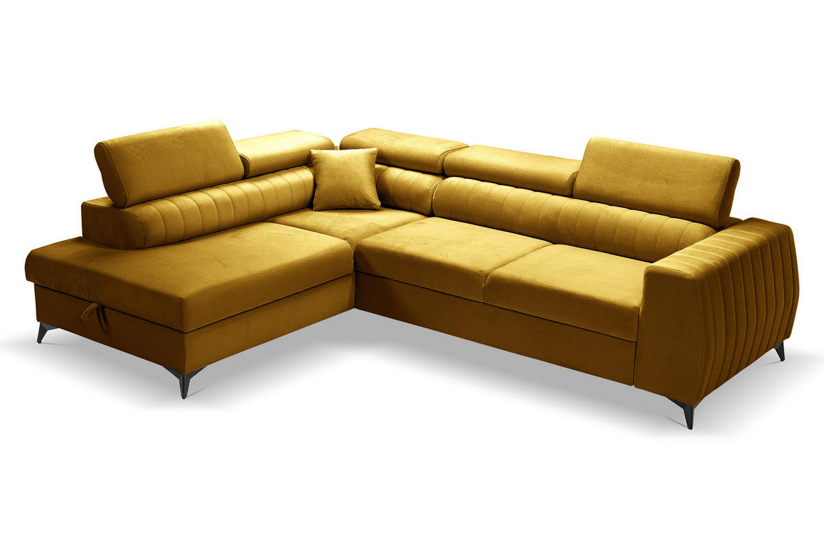ECKSOFA PIERO L Links mit Schlaffunktion 195x125 Velours Gold - Goldfarben/Schwarz, Holz/Textil (268/203cm) - Muffo