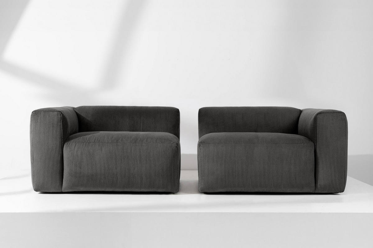 2,5-SITZER-MODULSOFA BUFFO mit extrem weicher und bequemer Sitzfläche, Kordstoff, grau - Grau, Textil (250/73/96cm) - KONSIMO®