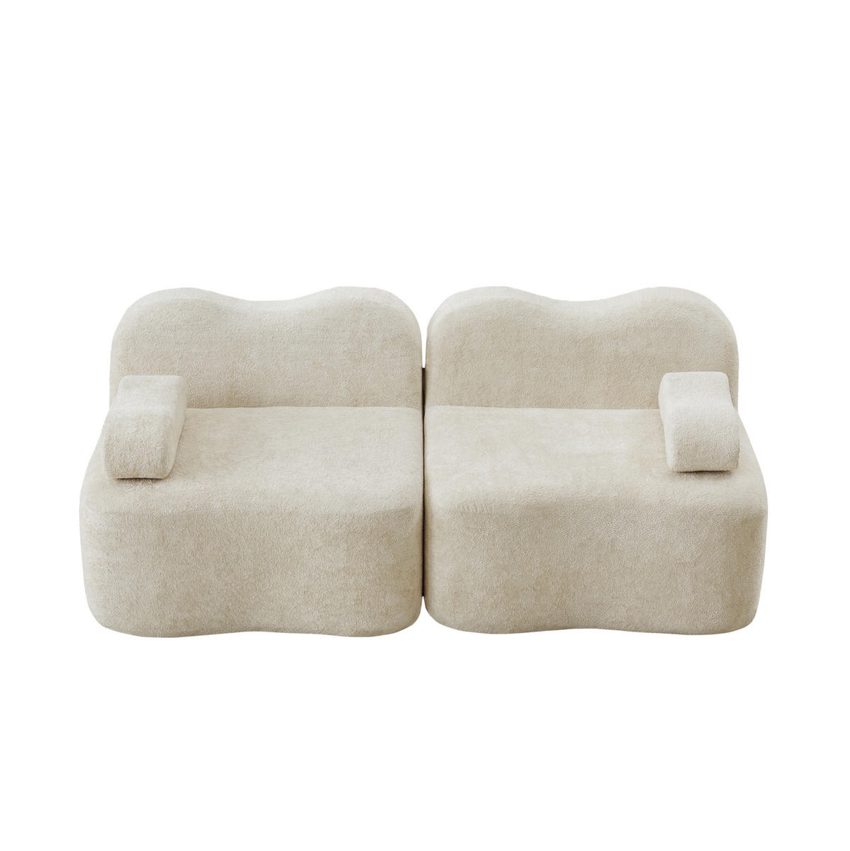MODULARES 2-Sitzer-Sofa mit Wellenform, tiefer Sitzfläche und beweglichem Armlehnenkissen, Samt, Beige - Beige, Textil (192/70/98cm) - Redom