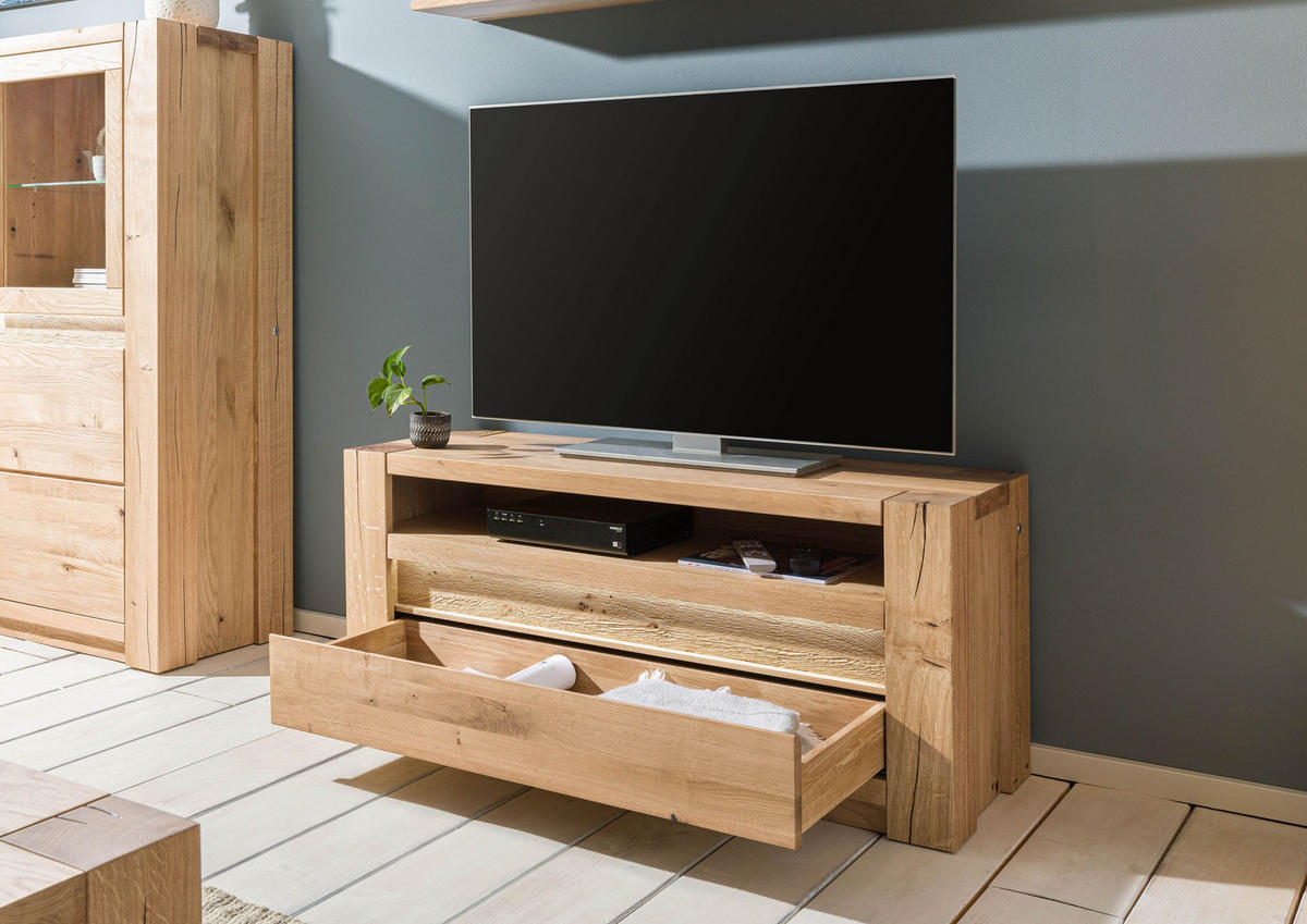 TV-BOARD Wildeiche 123x40x53 beige geölt KENT #209 - Beige, Holz (40/53/123cm) - Massivmoebel24