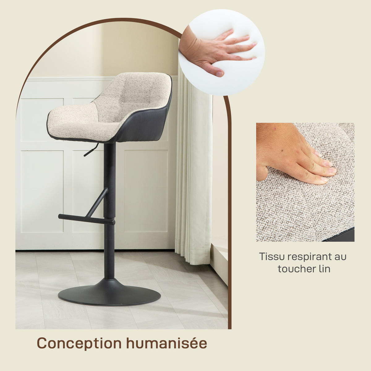 BARHOCKER 2er-Set DE-14794 höhenverstellbar & 360° schwenkbar mit Armlehnen Grau - Hellgrau, Metall (53/108/52.5cm) - ComfortXL