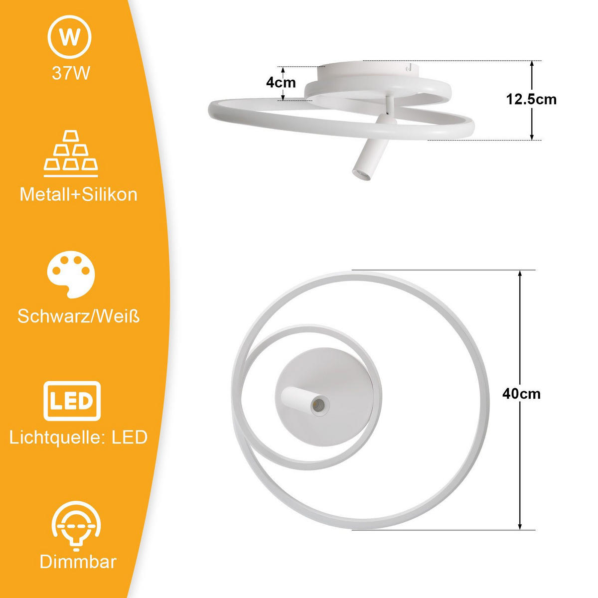 LED-DECKENLEUCHTE Macfarlane 40/40/12.5cm - Weiß, Metall (40/40/12.5cm) - Nettlife