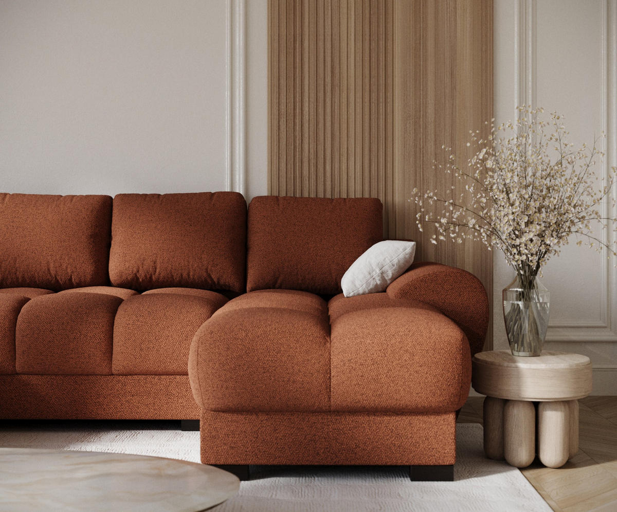 WOHNLANDSCHAFT Peebles Kupferfarbe Webstoff - Schwarz/Kupferfarben, Holz/Holzwerkstoff (330/90/175cm) - Maison de Reve