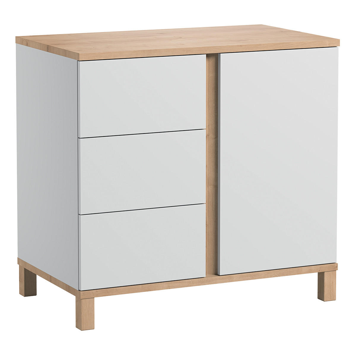 KOMMODE mit 3 Schubladen und 1 Tür - L90 cm - Altitude - Weiß, Holzwerkstoff (53/84/90cm) - Calicosy