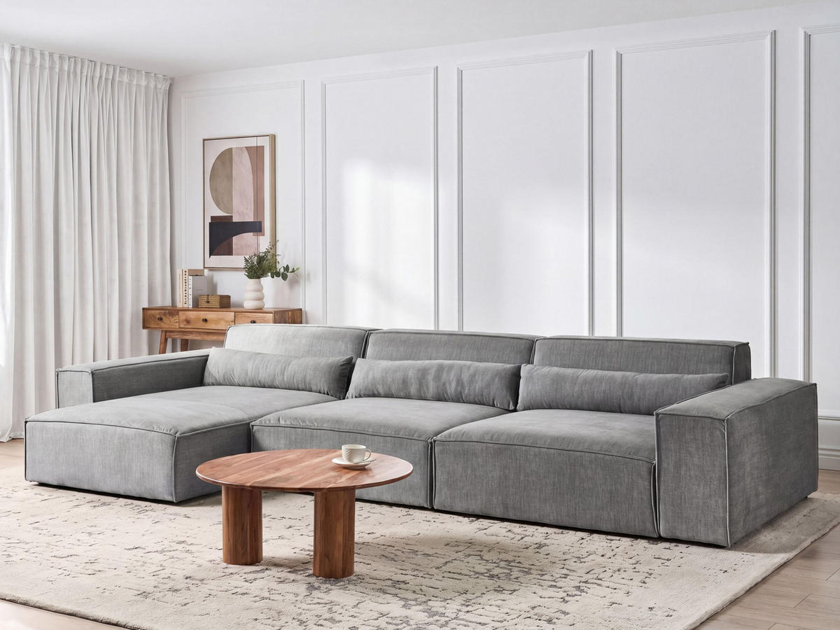 ECKSOFA Modul 4-Sitzer rechtsseitig Grau Stoff Hellnar - Dunkelgrau, Textil (364/176cm) - Beliani