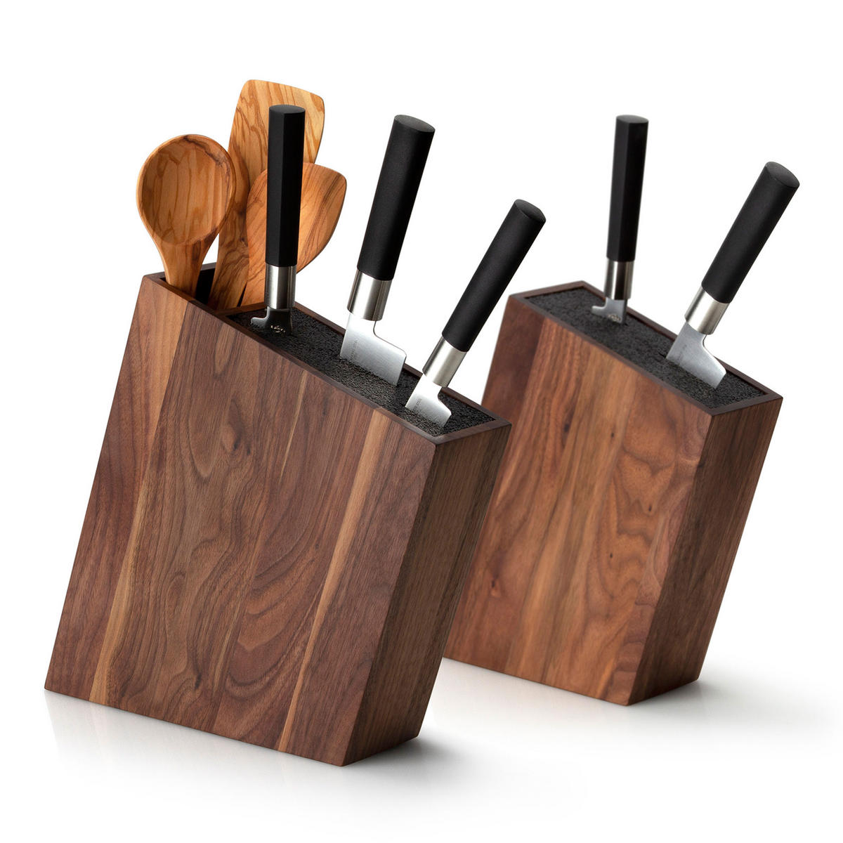 MESSERBLOCK, schräg stehend, mit Utensilienbehälter, Walnussholz - Braun, Holz (30/5/45cm) - Continenta