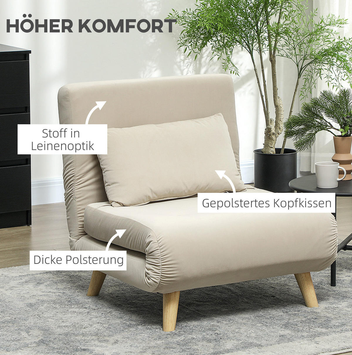 SCHLAFSESSEL 72/78/79 cm in Beige mit Bettfunktion und 6-fach verstellbarer Lehne - Beige, Textil (78/79/72cm) - Flora Grace