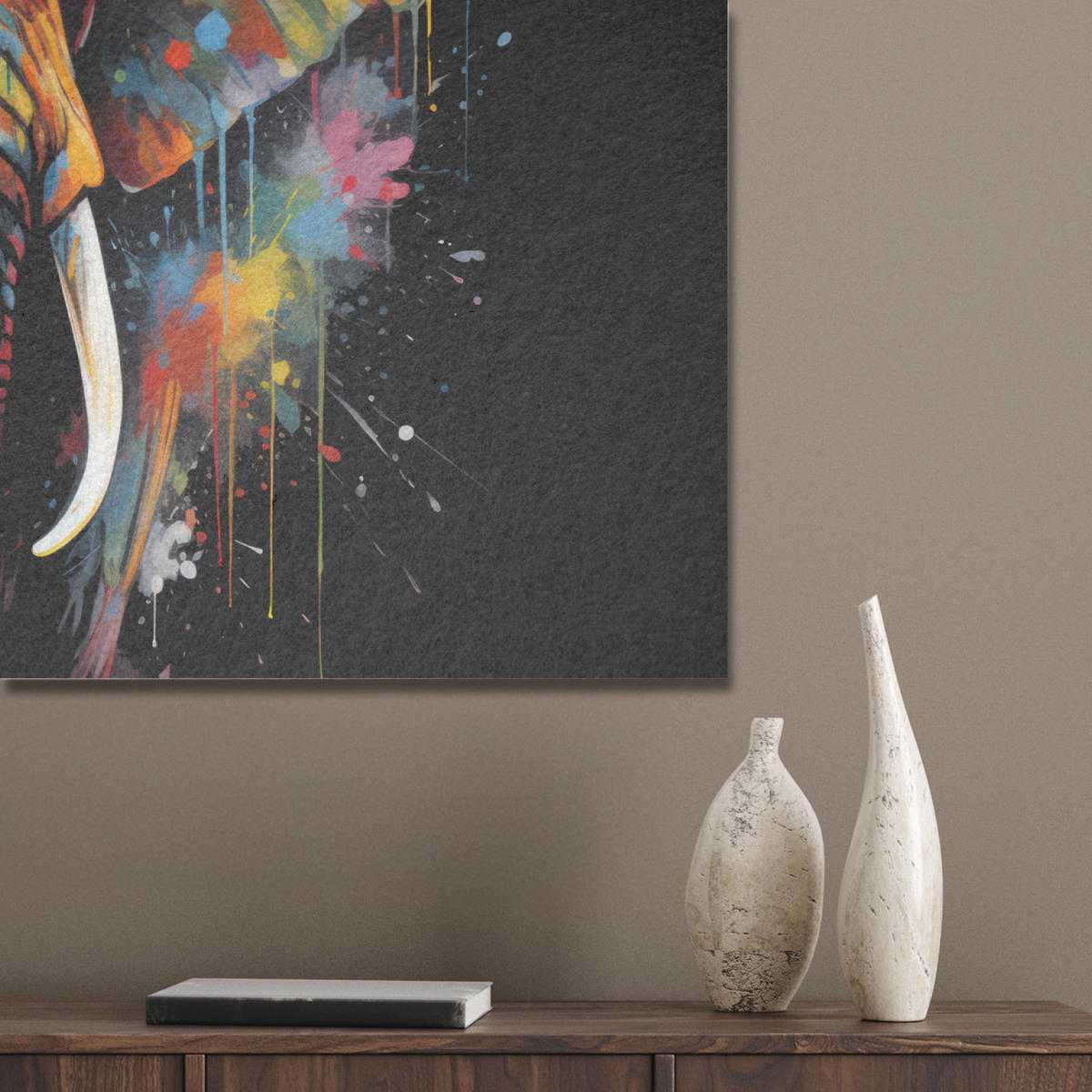 AKUSTIKPANEEL Elefant - Graffiti - Schwarz - Tiere - Farben 80x60 cm - Schwarz, Textil (80/0.9/60cm) - MuchoWow