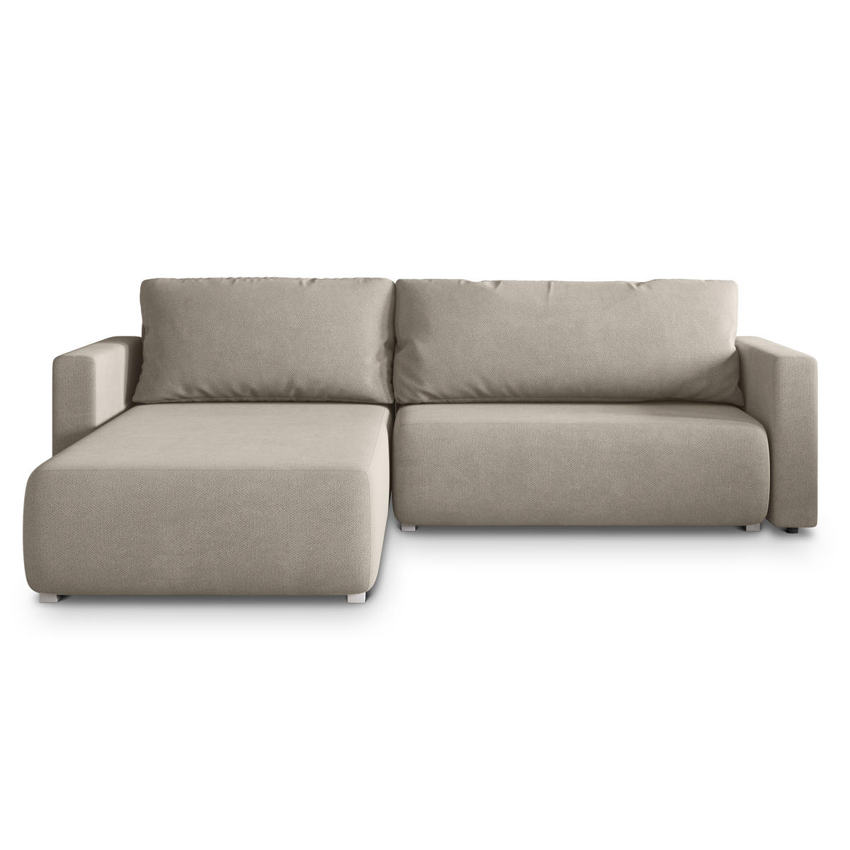 ECKSOFA TURIN Beige Geflochtener Stoff mit Schlaffunktion - Beige, Holz (265/183cm) - MASSENO
