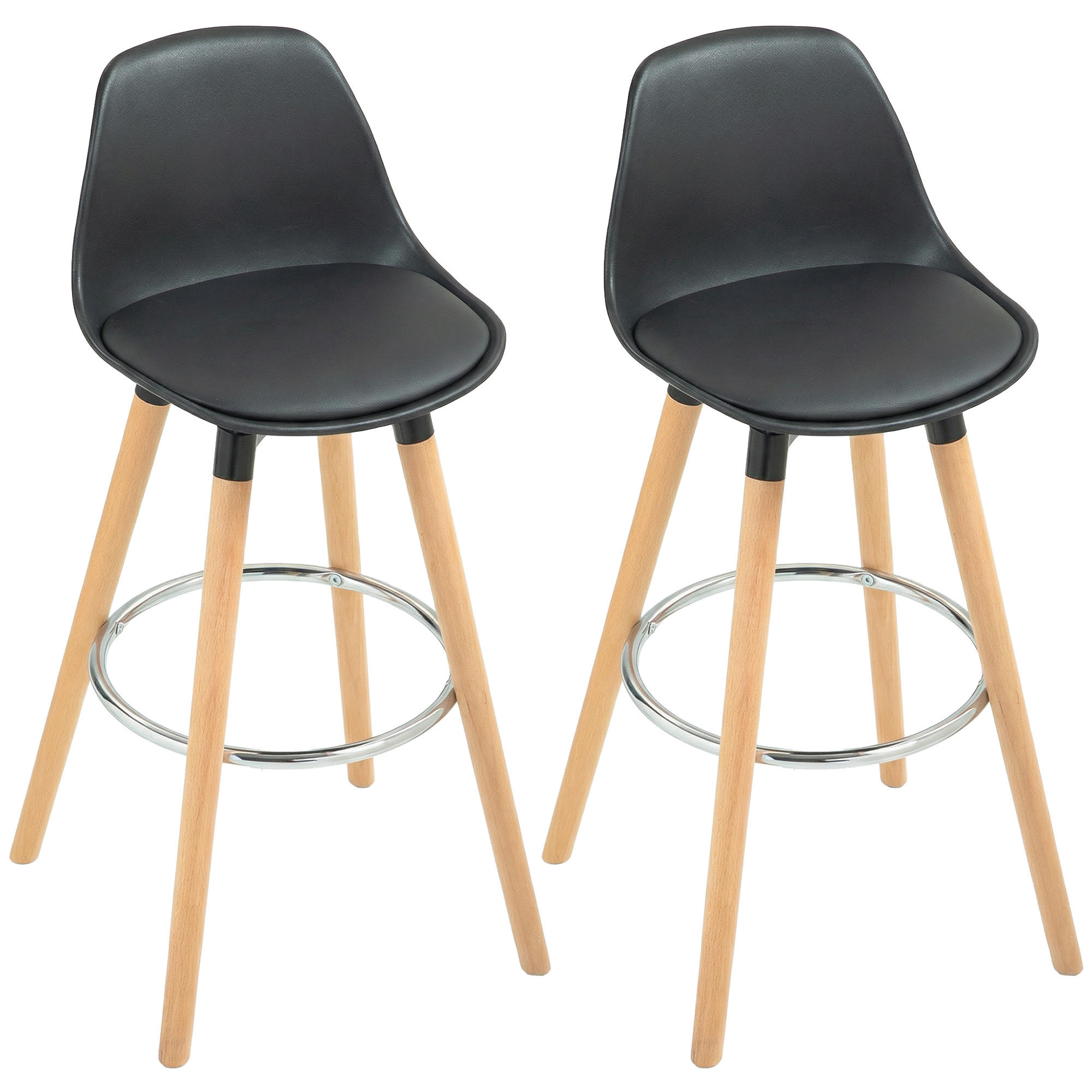 BARHOCKER 2er-Set DE-14790 gepolstert mit Buchenholzgestell Schwarz - Schwarz, Holzwerkstoff (43/91/43cm) - ComfortXL