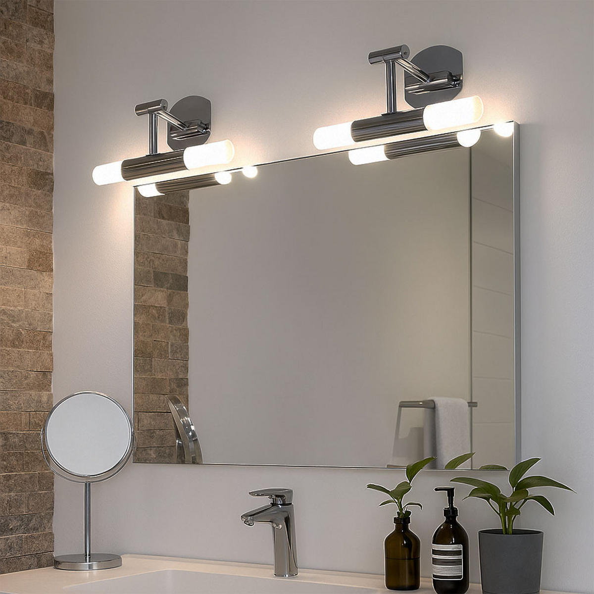 LED WANDLEUCHTE Chrom Glas Weiß schwenkbar - Silberfarben, Glas (23/6.5/26cm) - Briloner