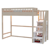 HOCHBETT aus Holz 90x200 cm in Naturholz mit LED & Stauraumtreppe - Naturfarben, Holz (90/200cm) - Modfu