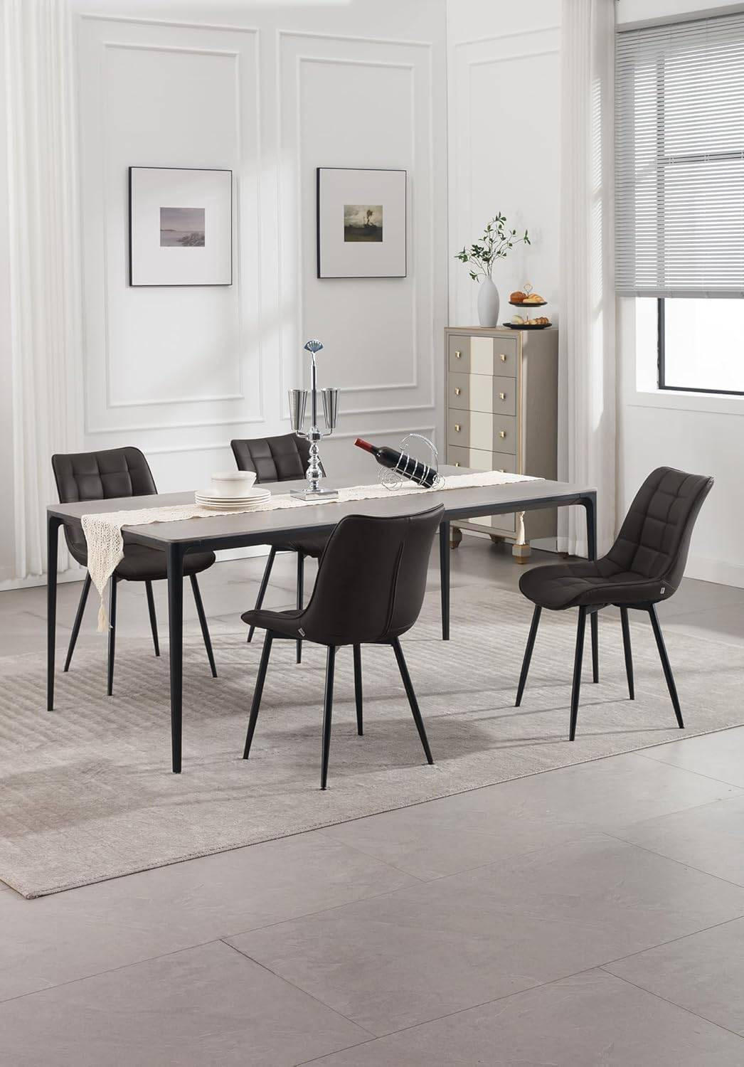 ESSZIMMERSTUHL 2er Set, Sitzfläche aus Kunstleder - Anthrazit/Schwarz, Metall (46.5/85.5/46cm) - Woltu