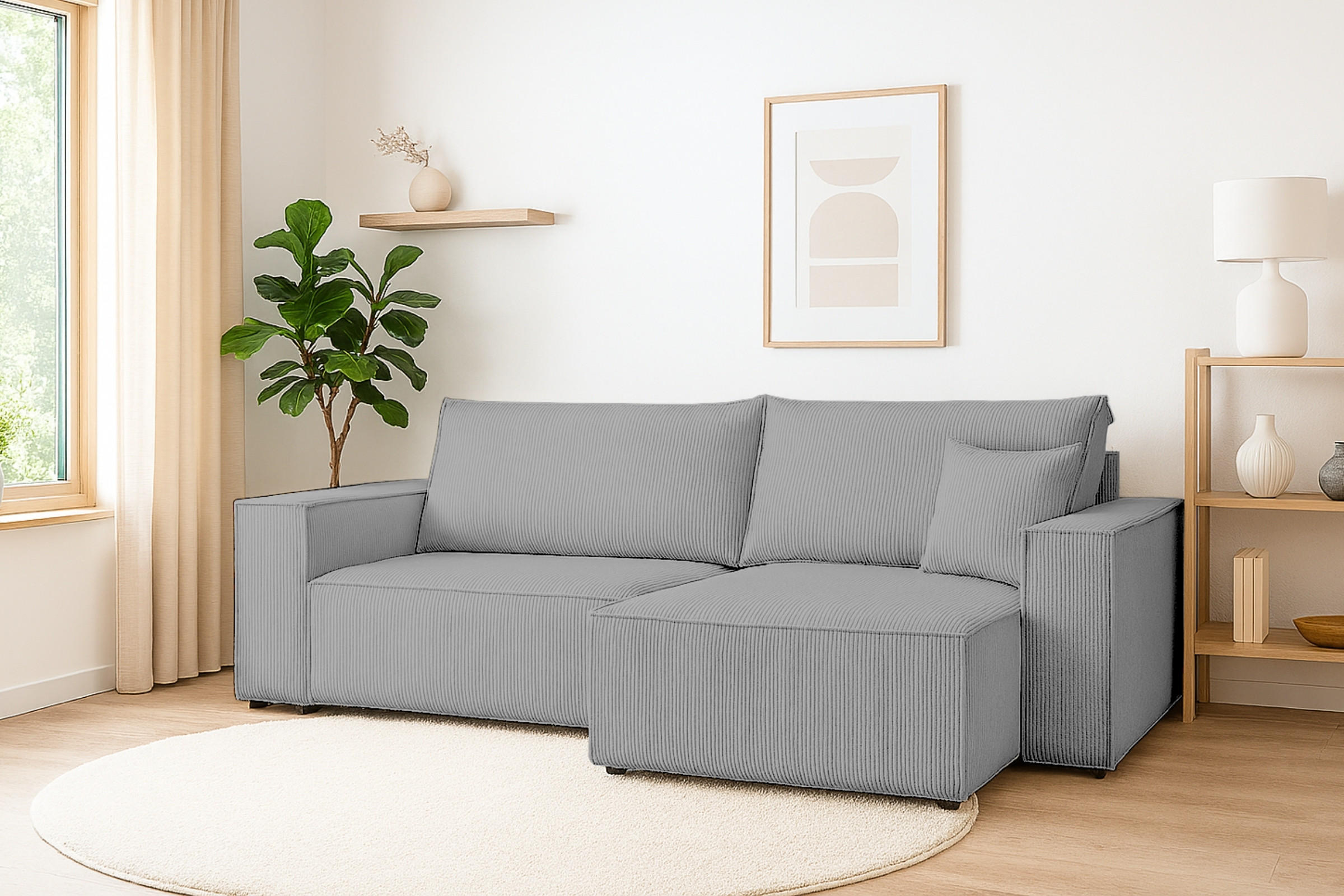 ECKSOFA MATT 255/153 cm rechts in Cord Hellgrau - Hellgrau/Schwarz, Holz/Holzwerkstoff (255/153cm) - Deine Möbel 24