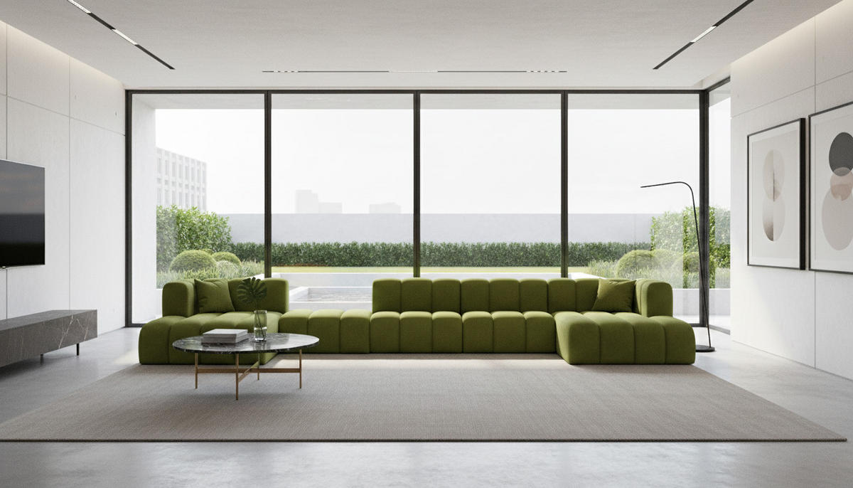 ECKSOFA U-Form Grand U Big XL 500 cm, Velourstoff Salvador, Olive - Olivgrün, Holz (500/179cm) - Kaiser Möbel