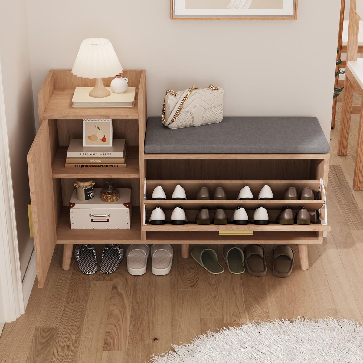 SCHUHSCHRANK Schwarz Mit Sitzbank, Klappschubladen & Stauraum - Schwarz, Holz (30/69.5/100cm)