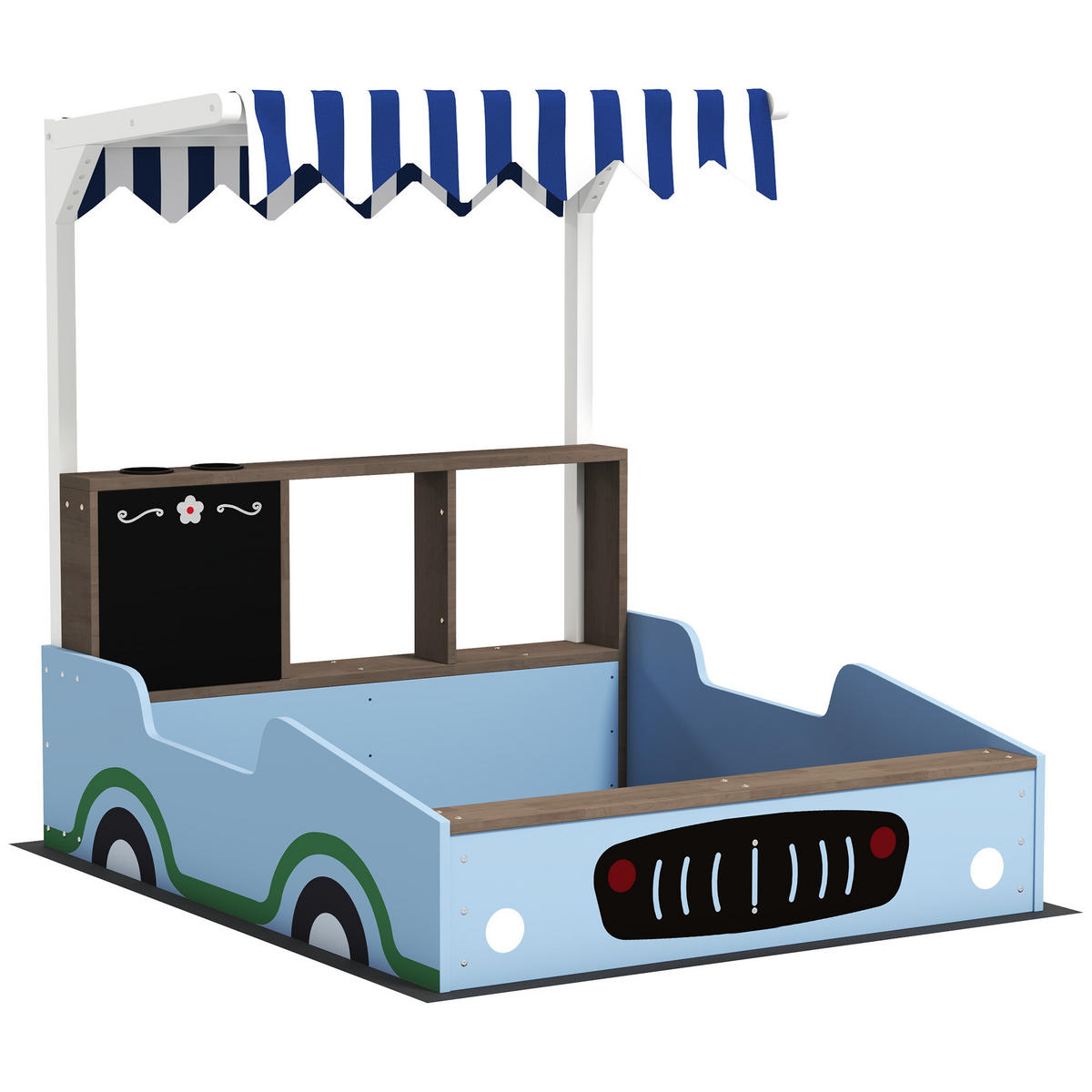 SANDKASTEN mit Dach, 90 x 108 cm Sandkiste aus Holz Sandbox mit Sitzbank Blau - Blau, Holz (108/90/104cm) - AIYAPLAY