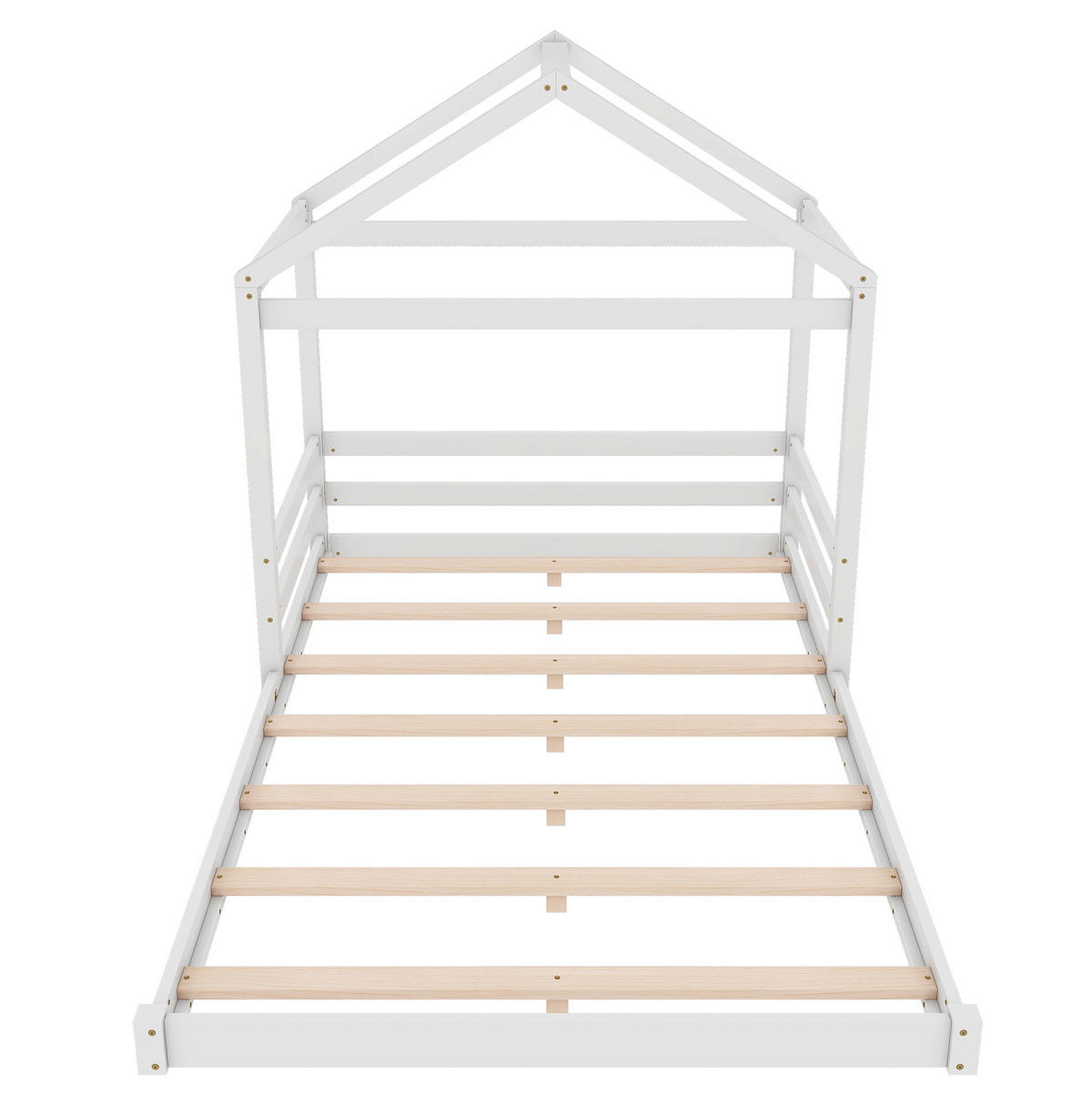 HAUSBETT aus Kiefernholz und MDF 140x200 cm Weiß mit Lattenrost in Hausform - Weiß, Holzwerkstoff (140/200cm) - Modfu