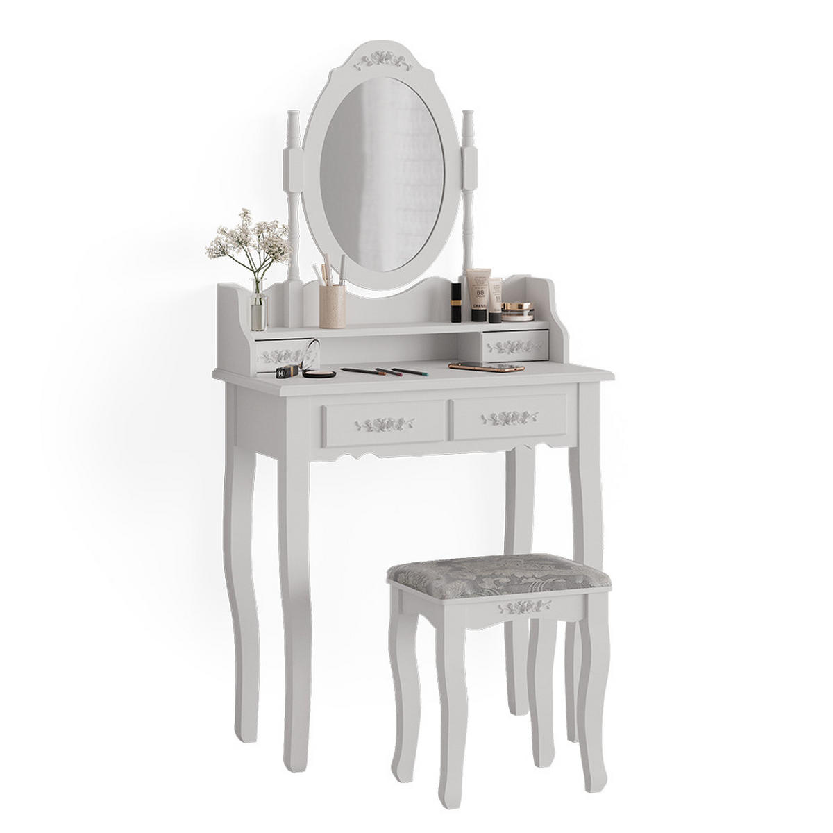 SCHMINKTISCH Meghan Weiß 75 cm mit Hocker - Weiß, Holzwerkstoff (75/146.5/40cm) - Vicco